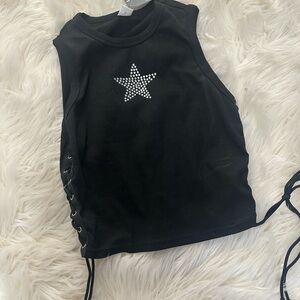 NWT Soly Hux Black Sleeveless Top with Star Design and lace up sides